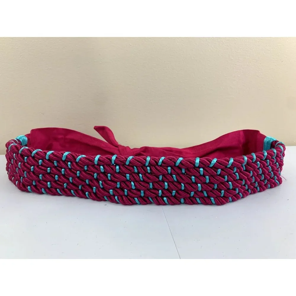 Vintage 90s Statement Belt Burke Deyo Braided Pink Blue Waist Tie Womens Wide